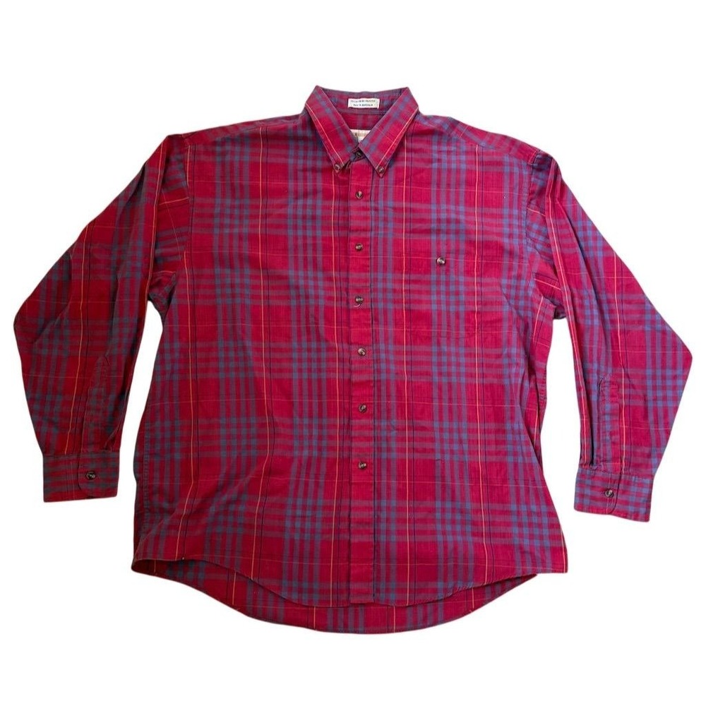 London Fog Men's XL Red Plaid L/S‎ Vtg Y2K Button-Up Shirt lumberjack cabincore
